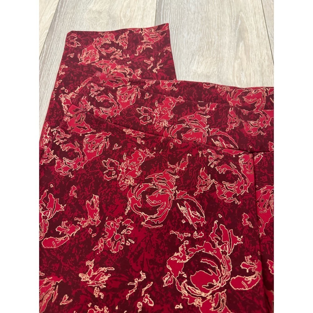 Soft Surroundings Ponte Knit Pants Women Red Gold Floral Pull On Straight Leg - Picture 2 of 7